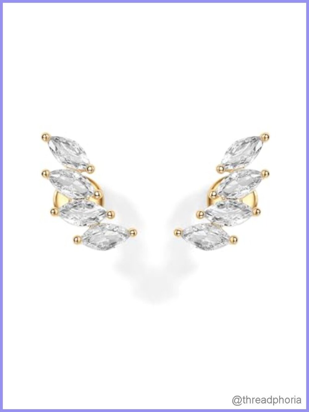 14K Gold Plated Navette CZ Crawler Stud Flat Back Earrings